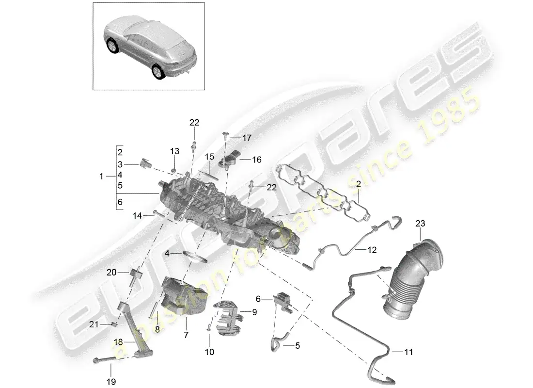 porsche 2018 (macan) diagrama de piezas del colector de admisión