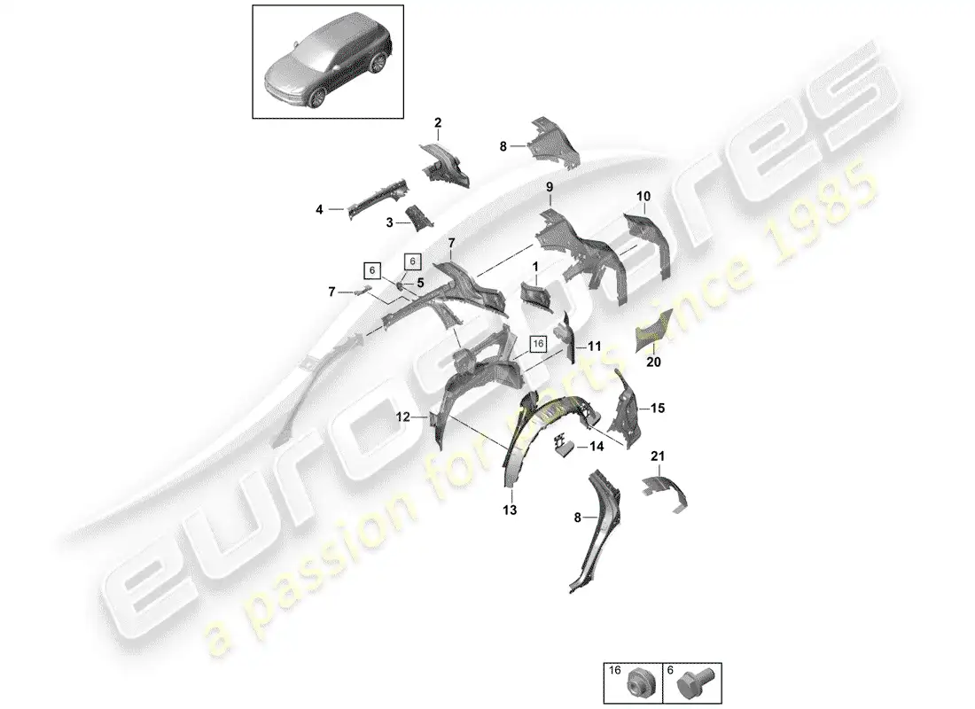 porsche 2019 (cayenne e3 9ya/9yb) panel lateral diagrama de piezas