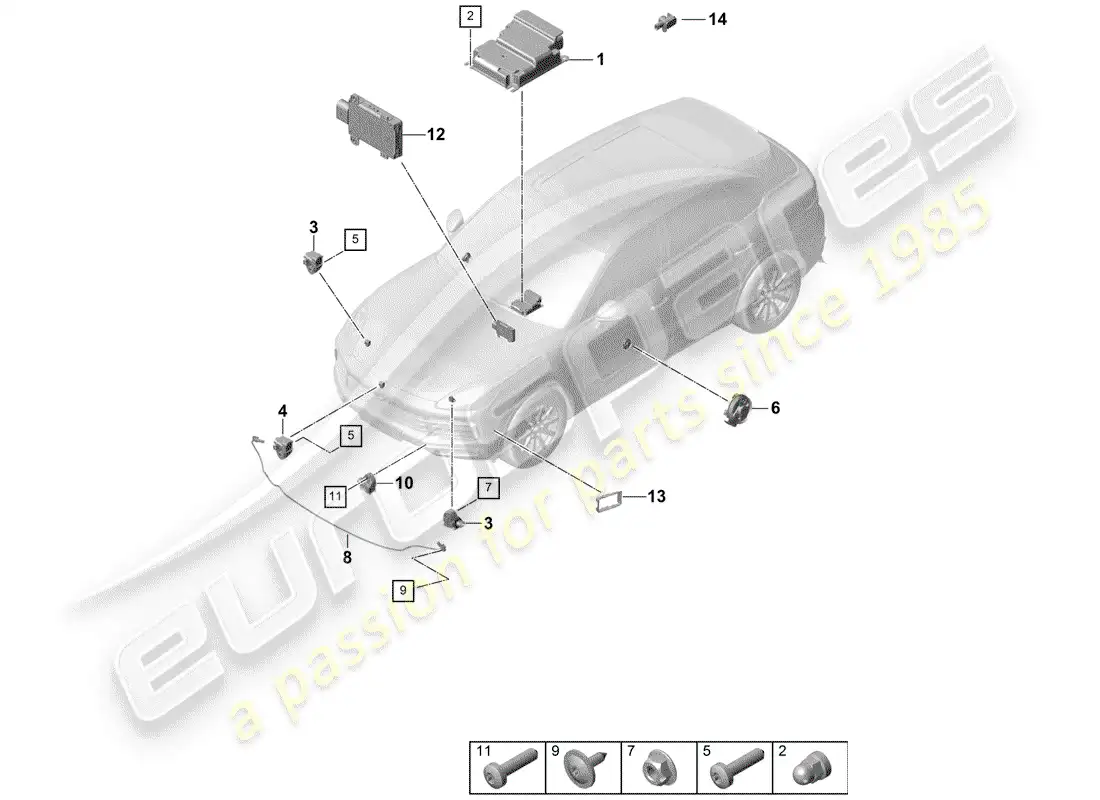 porsche 2018 (cayenne e3 9ya/9yb) módulo de control electrónico diagrama de piezas
