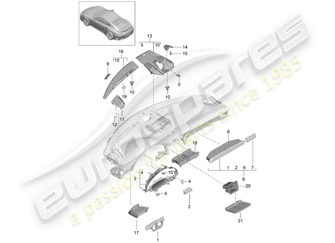 porsche 2016 (991-1 turbo) accesorios diagrama de piezas