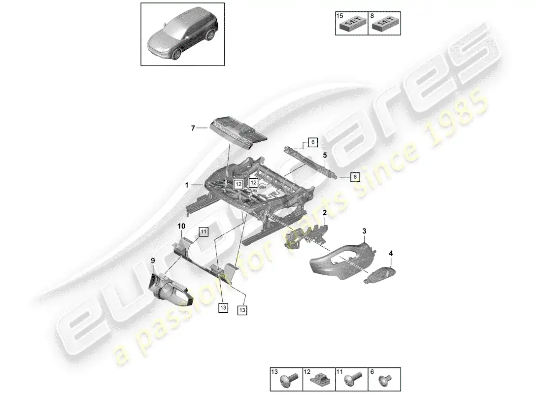 porsche 2019 (cayenne e3 9ya/9yb) estructura del asiento diagrama de piezas