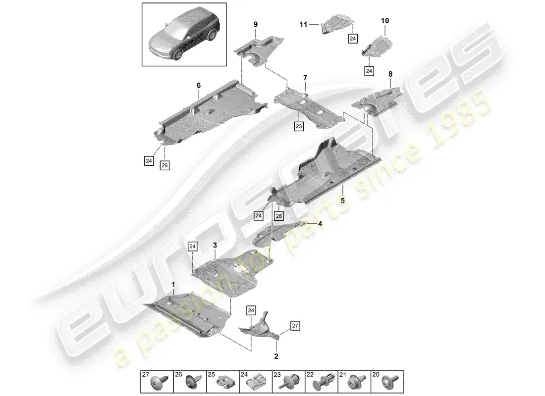 porsche 2019 (cayenne e3 9ya/9yb) recubrimiento diagrama de piezas