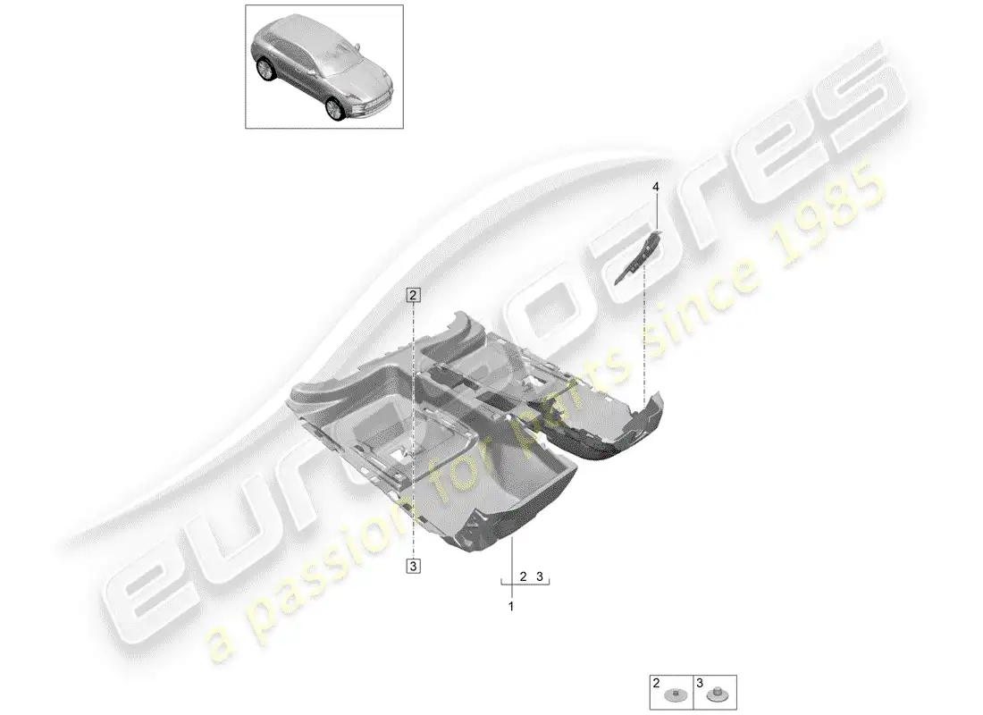 porsche 2019 (macan) cubierta de piso diagrama de piezas