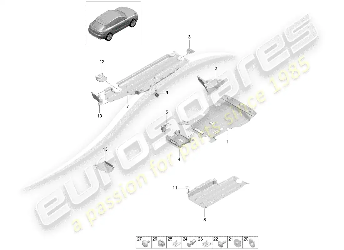porsche 2019 (macan) revestimiento de bajos diagrama de piezas