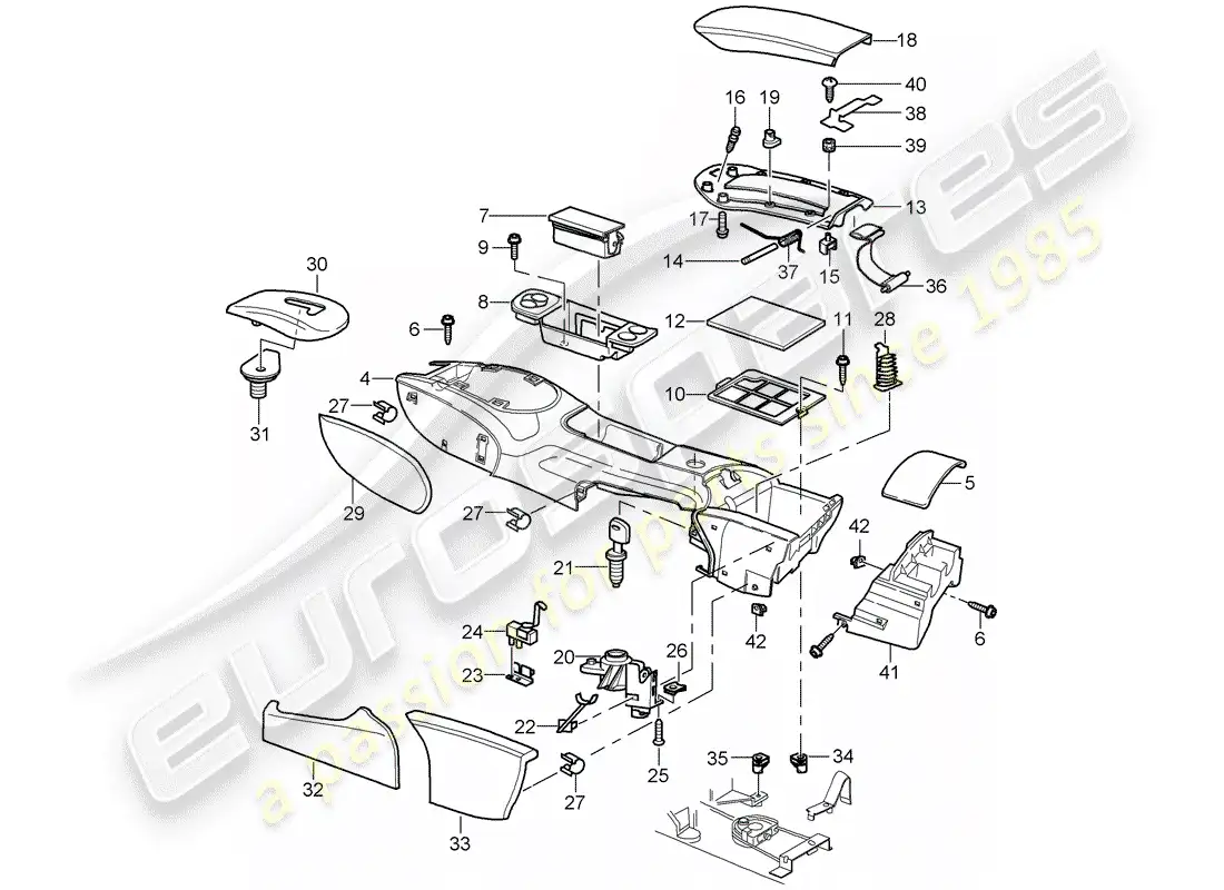 porsche 2004 (996) center console diagrama de piezas