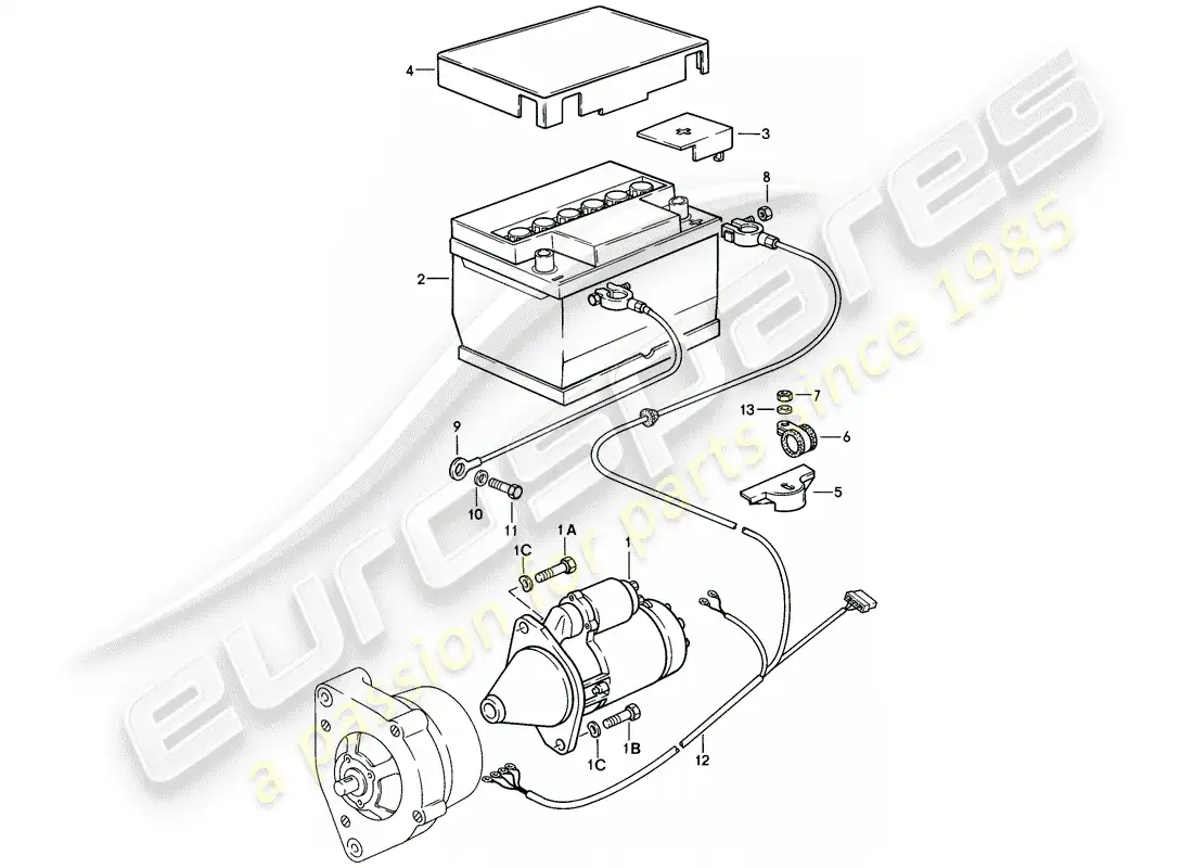 porsche 1983 (944) arranque - batería - mazo de cables diagrama de piezas