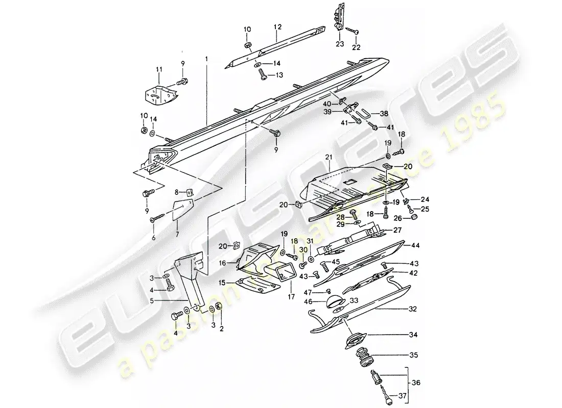 porsche 1996 (993) embellecedor de rodilleras - para vehículos con - airbag - (lado del pasajero) diagrama de piezas