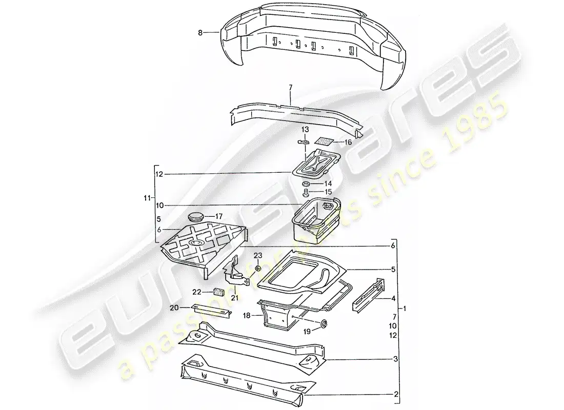 porsche 1987 (928) marco - diagrama de piezas del extremo trasero