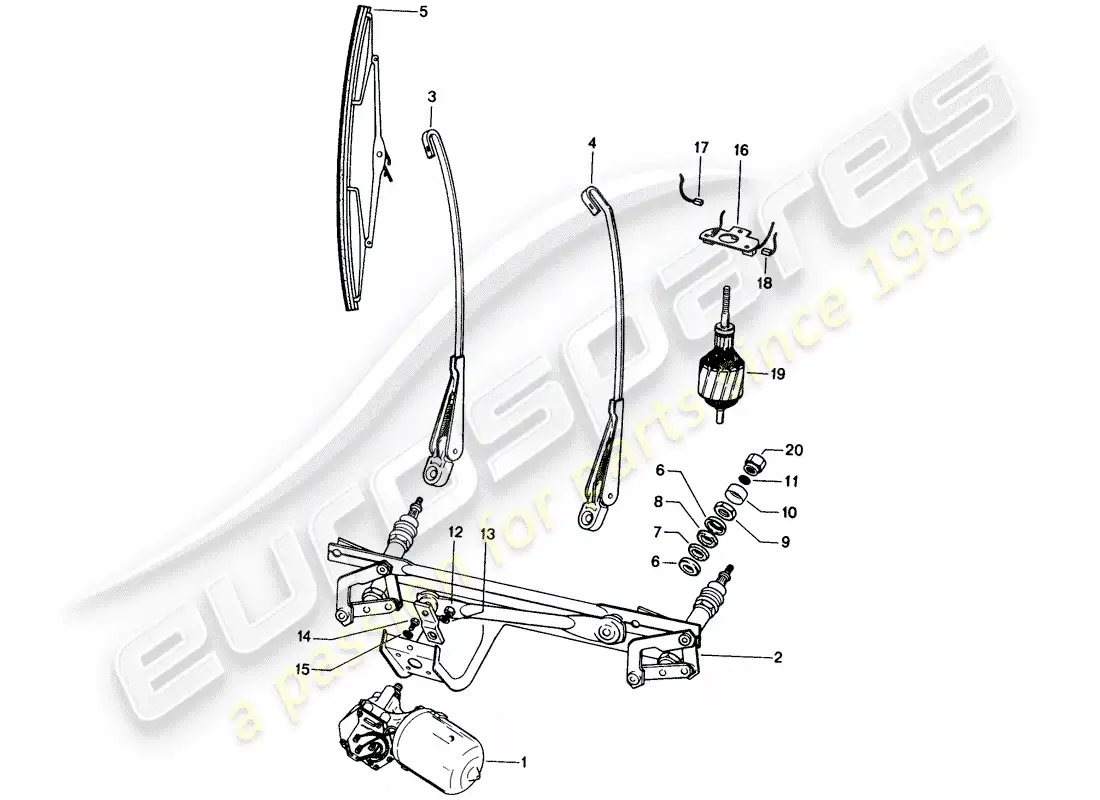 porsche 1971 (914) sistema de limpiaparabrisas diagrama de piezas