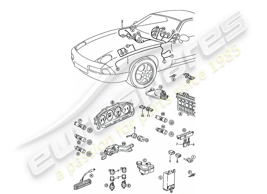 porsche 1992 (928) arnés - tablero diagrama de piezas