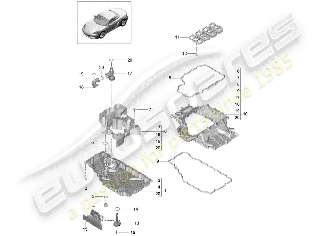 porsche 2019 (718 boxster) motor (presión de aceite./lubrica.) diagrama de piezas