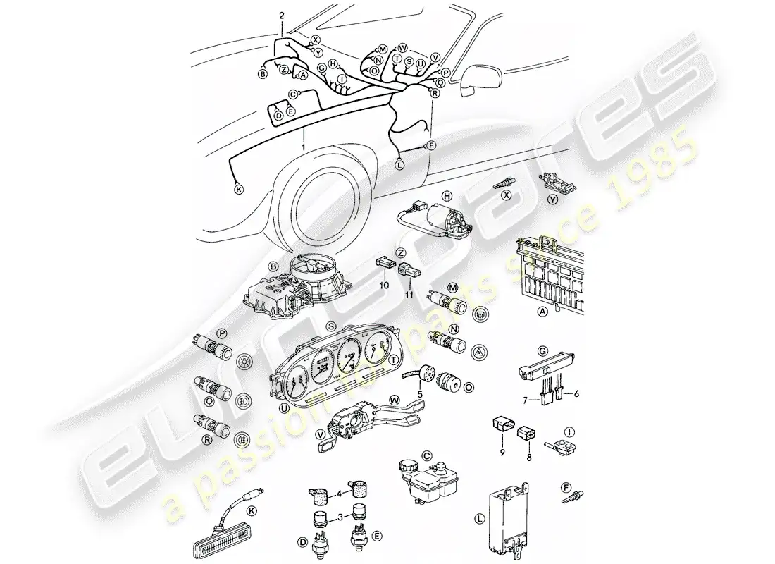 porsche 1983 (928) arnés - tablero diagrama de piezas