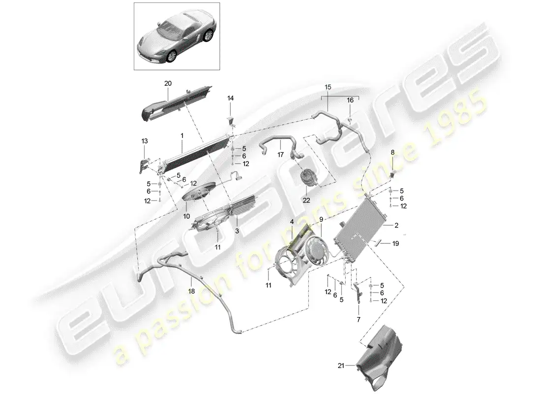 porsche 2019 (718 boxster) water cooling diagrama de piezas