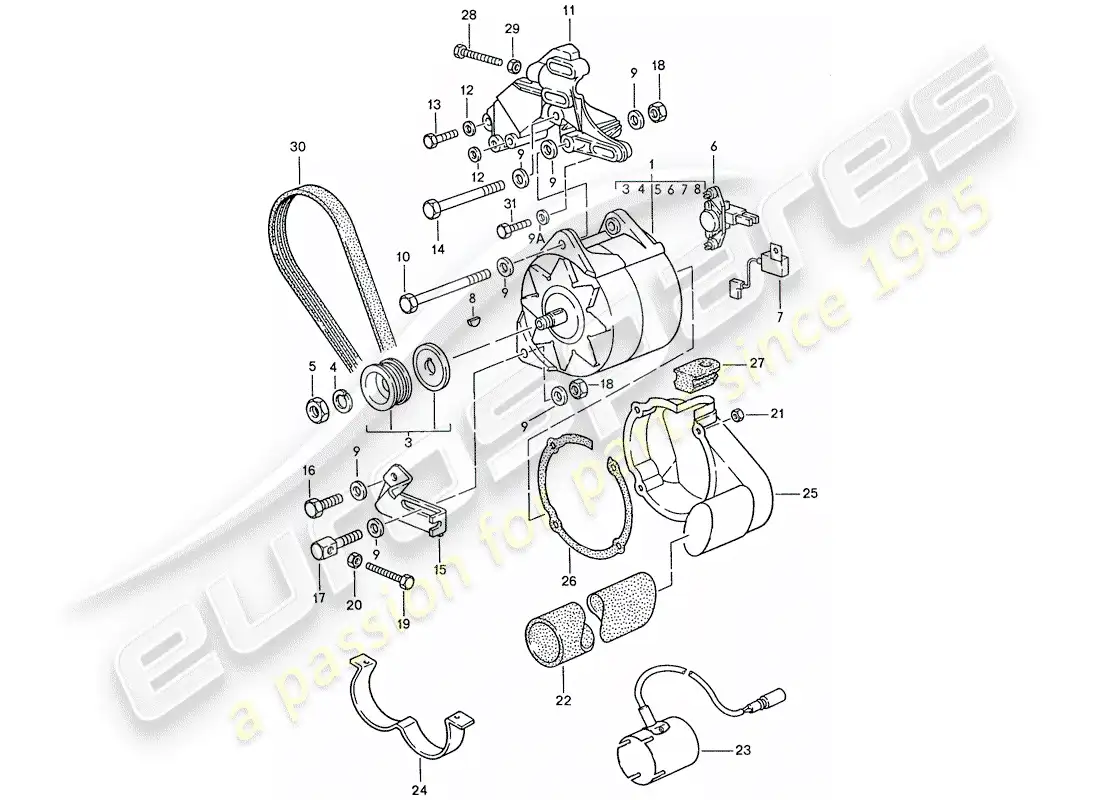 porsche 1990 (928) alternador diagrama de piezas