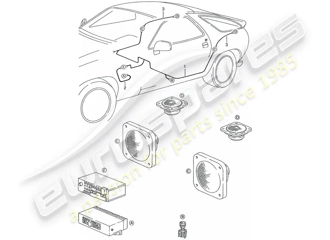 porsche 1988 (928) arnés - altavoz diagrama de piezas