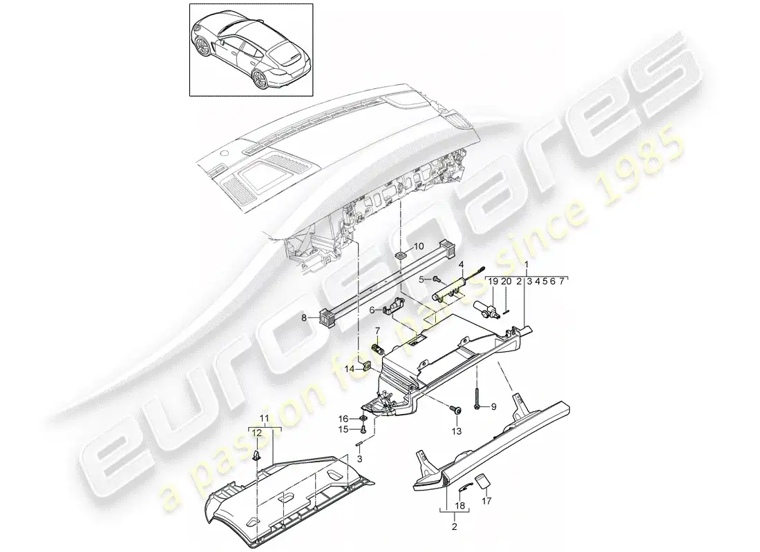 porsche 2012 (panamera 970) diagrama de piezas del embellecedor del panel de instrumentos