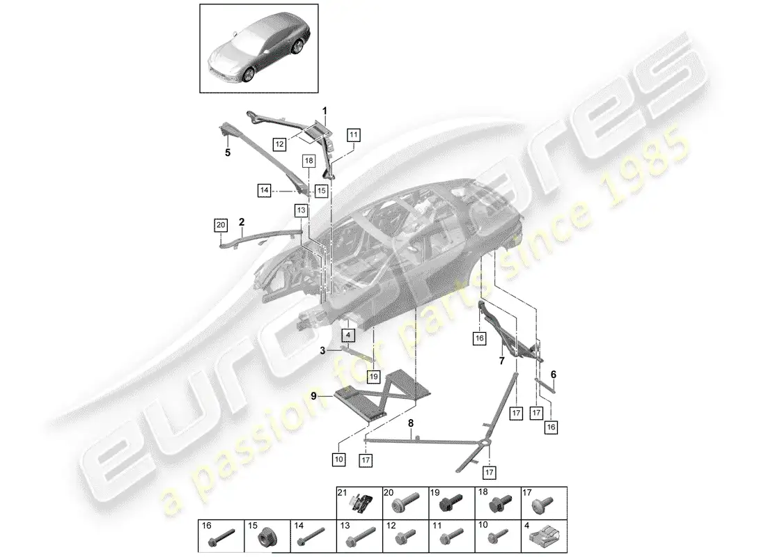 porsche 2020 (panamera 971-1) puntal de domo diagrama de piezas