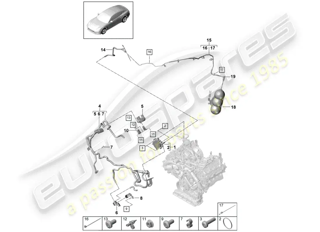 porsche 2020 (panamera 971-1) sistema de vacío diagrama de piezas