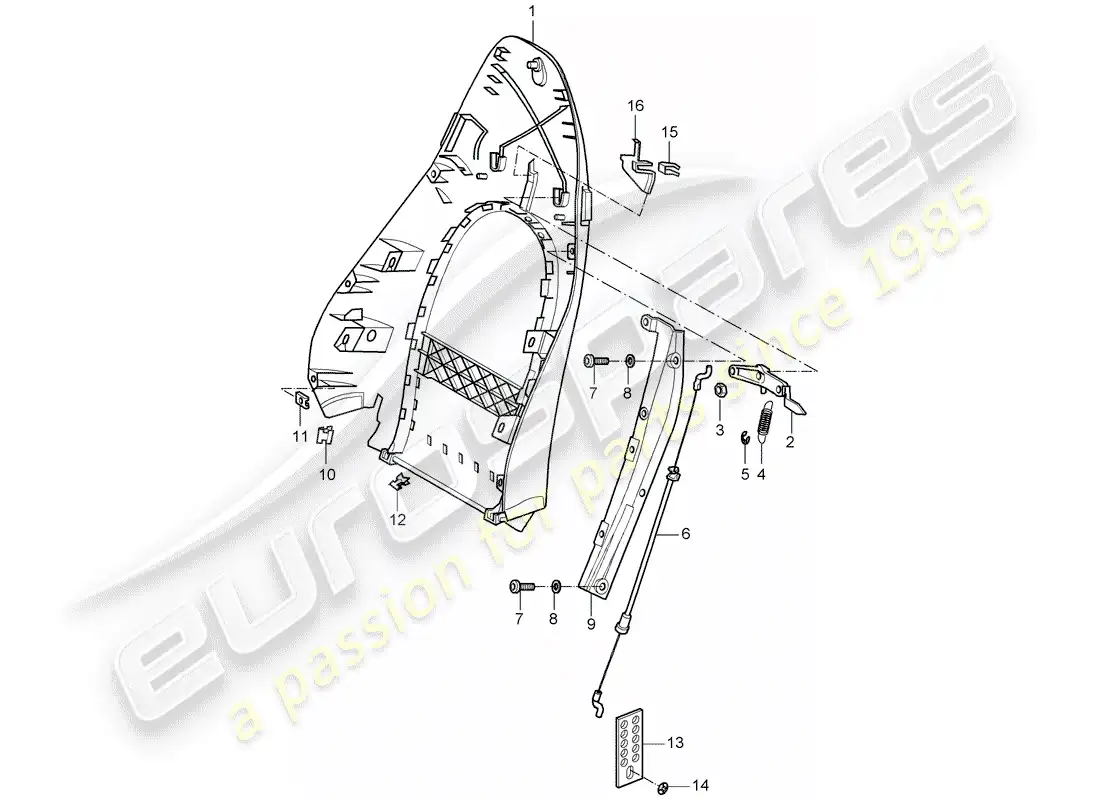 porsche 2001 (986 boxster) carcasa del respaldo - asiento estándar - asiento confort diagrama de piezas