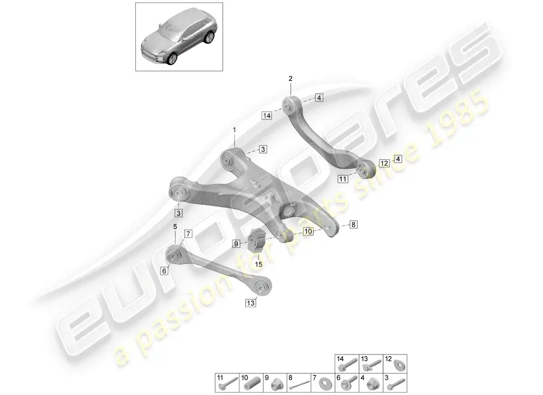 porsche 2019 (macan) brazo de control de oruga diagrama de piezas