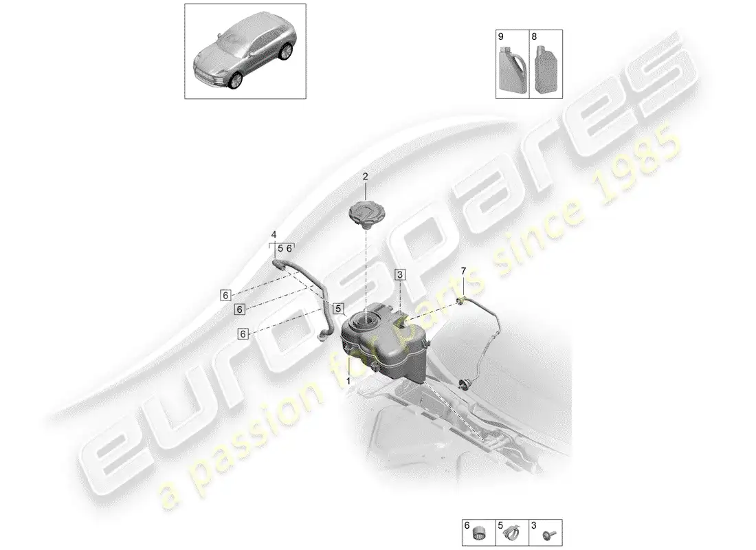 porsche 2019 (macan) tanque de expansión de refrigerante diagrama de piezas