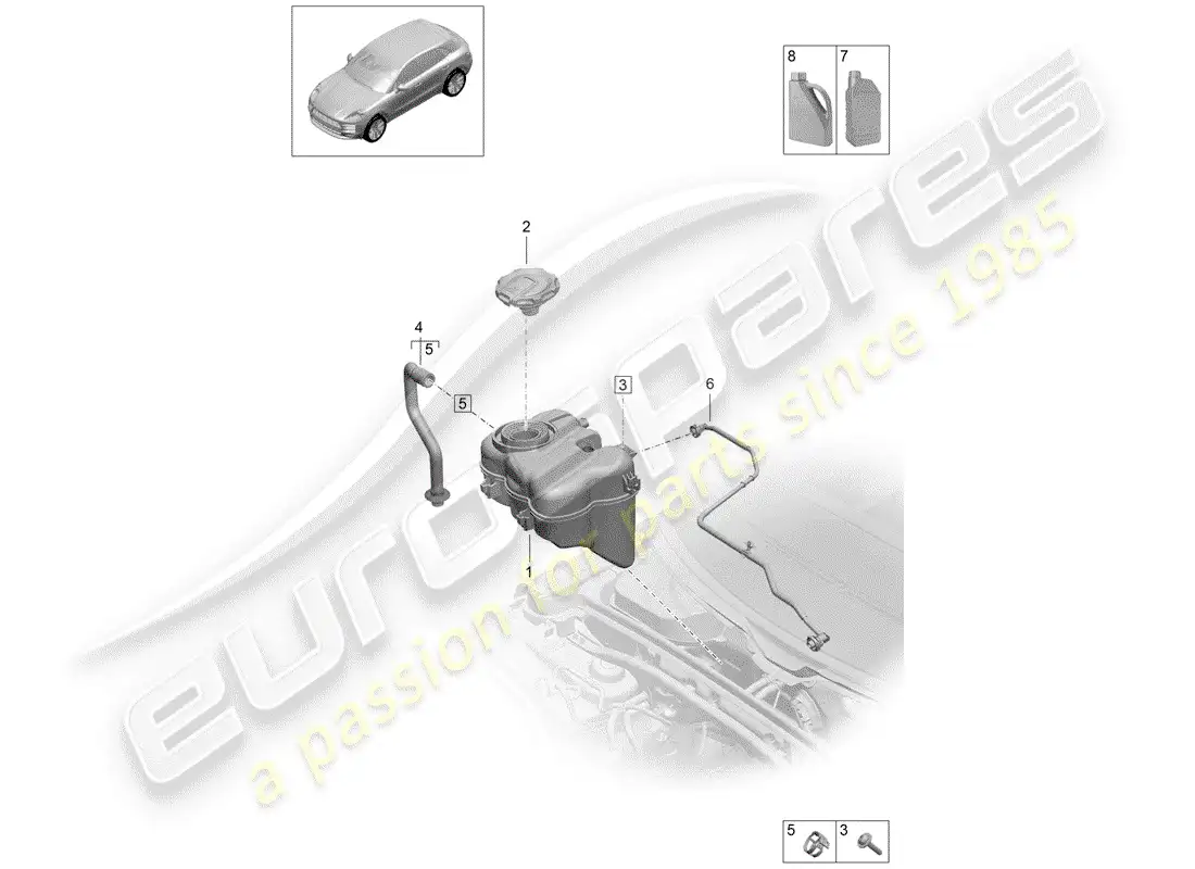 porsche 2019 (macan) tanque de expansión de refrigerante diagrama de piezas