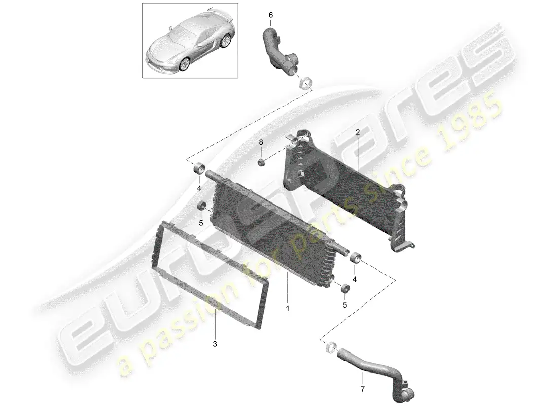 porsche 2016 (981 cayman gt4) diagrama de piezas del radiador