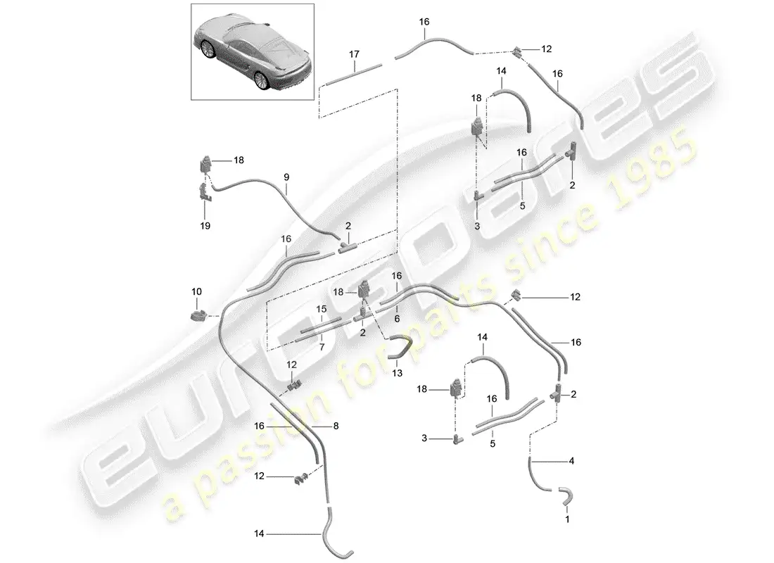 porsche 2016 (981 cayman gt4) diagrama de piezas del sistema de vacío