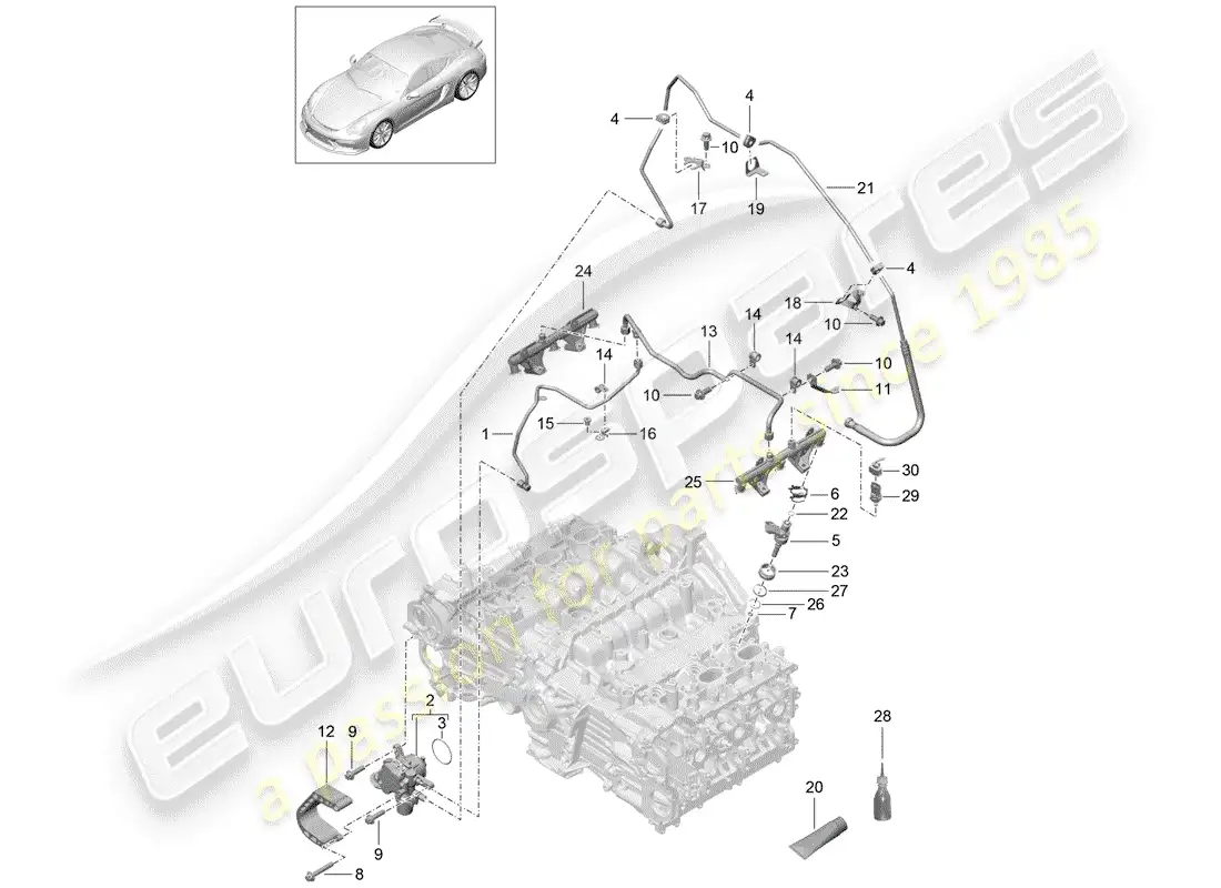 porsche 2016 (981 cayman gt4) diagrama de piezas del tubo de recogida de combustible