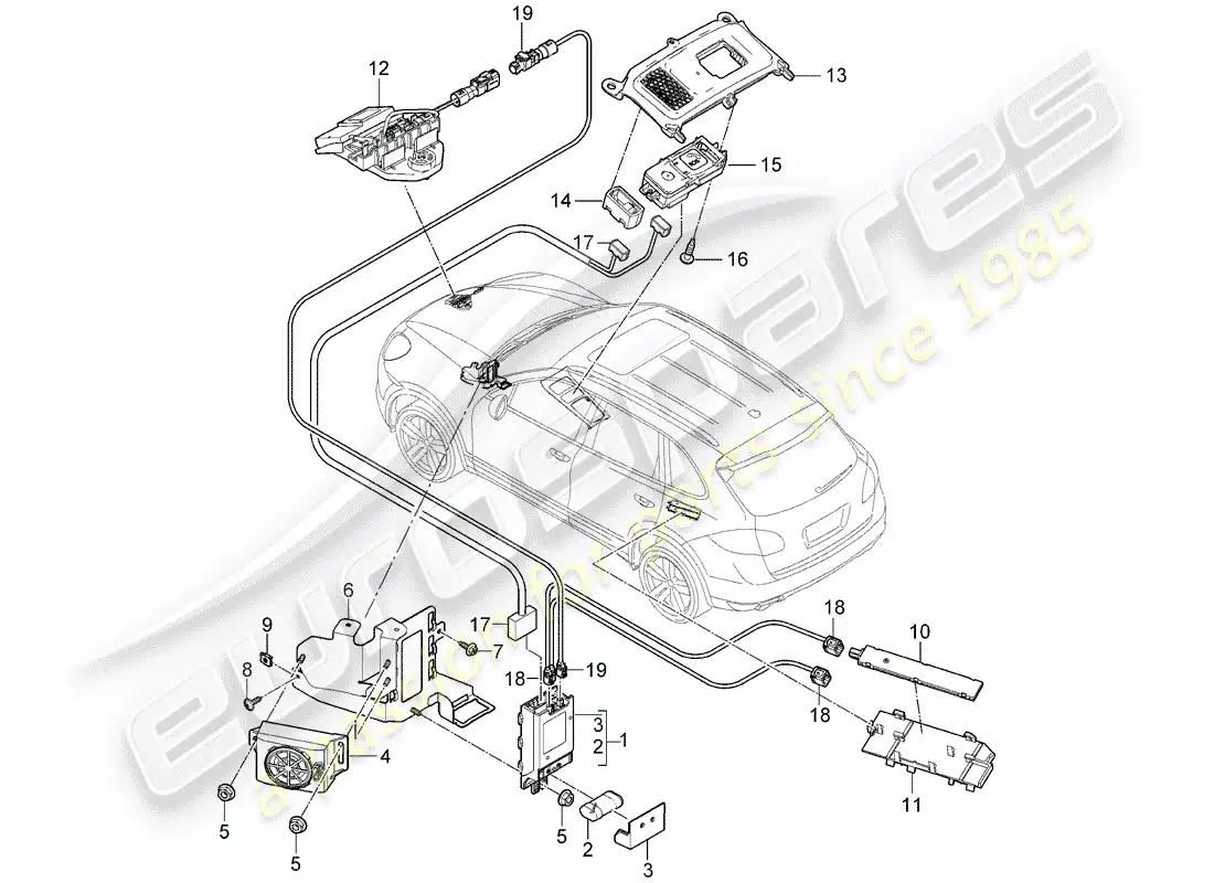 porsche 2012 (cayenne e2 92a) módulo de llamada de emergencia diagrama de piezas