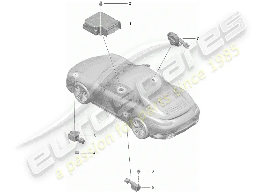 porsche 2017 (991-2 turbo) módulo de control de bolsas de aire diagrama de piezas