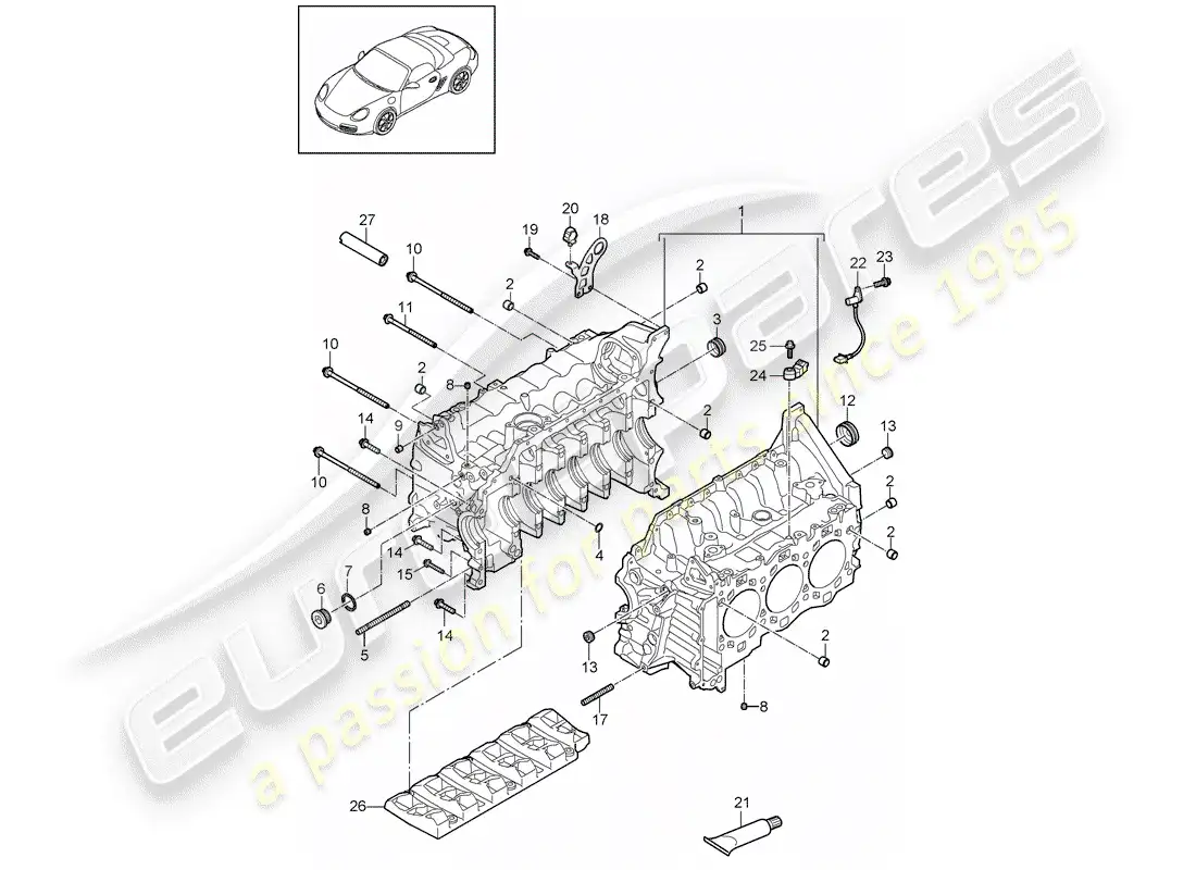 porsche 2011 (987 cayman) crankcase diagrama de piezas