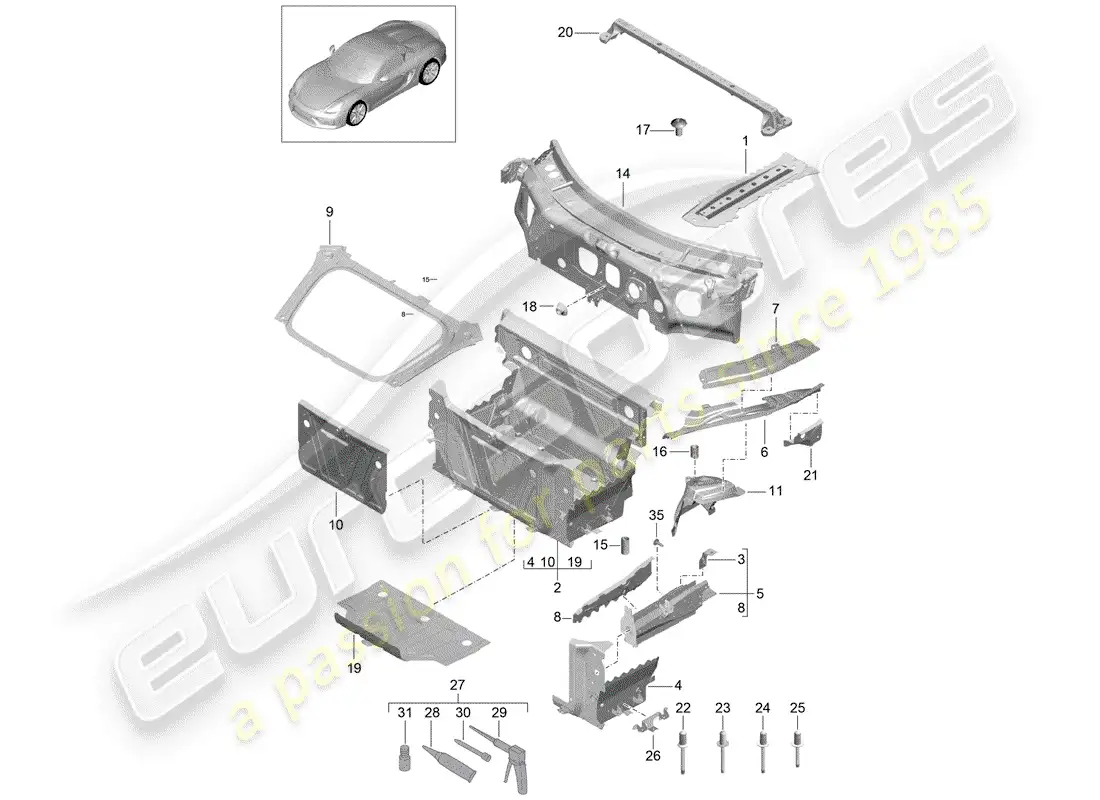 porsche 2016 (981 boxster spyder) interfaz diagrama de piezas