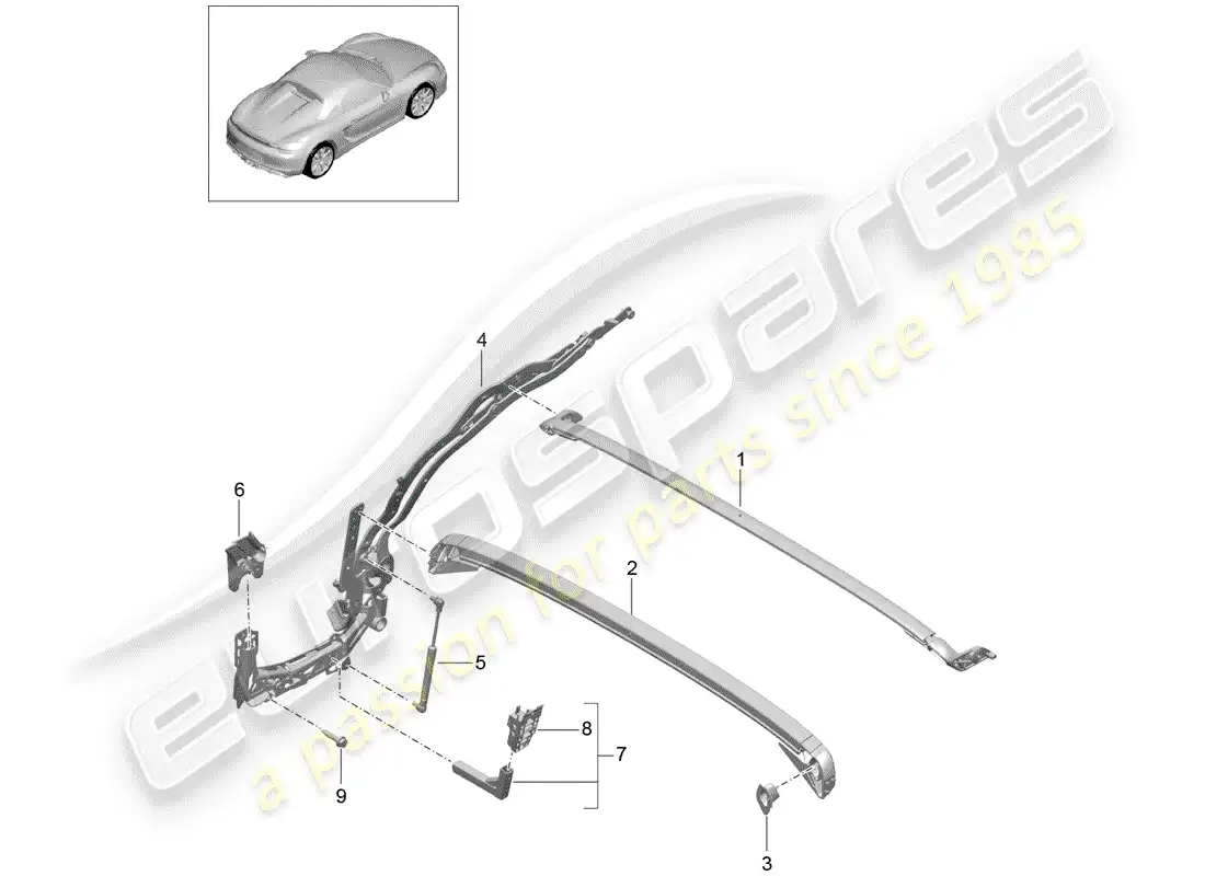 porsche 2016 (981 boxster spyder) marco superior diagrama de piezas