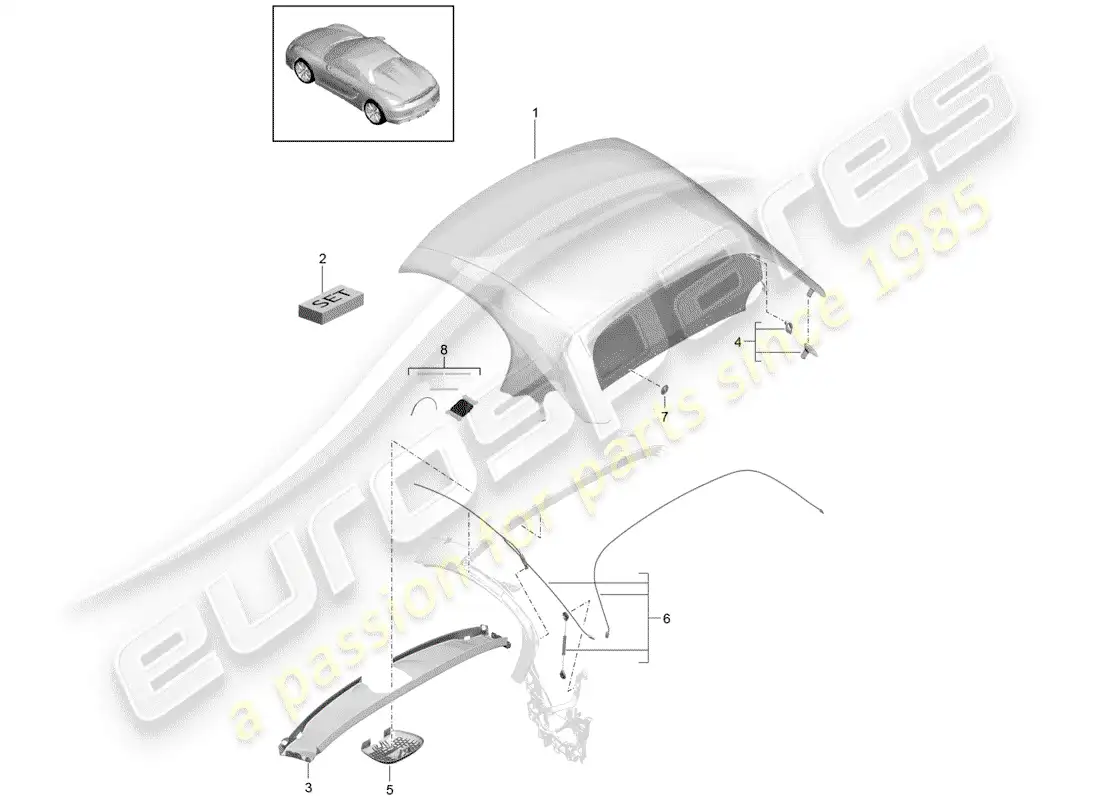 porsche 2016 (981 boxster spyder) cubierta de capota convertible diagrama de piezas