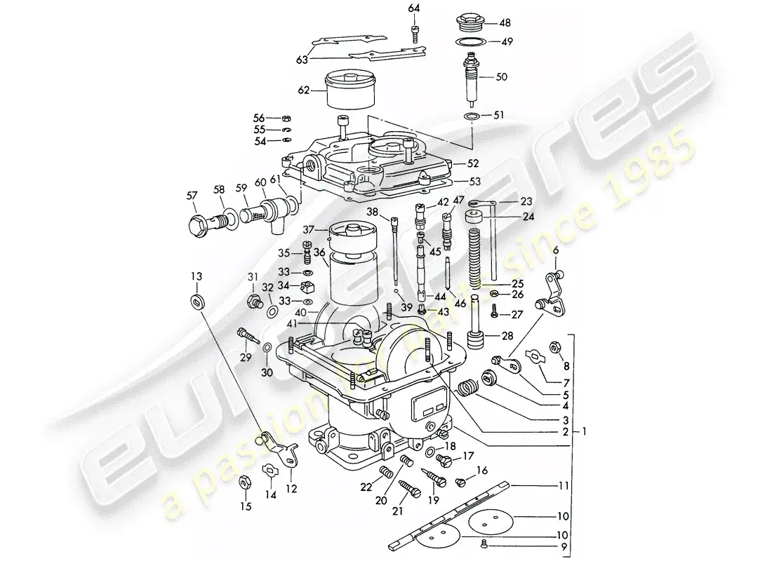 porsche 1964 (356b/356c) piezas únicas - para - carburador - weber 40 dcm 2 diagrama de piezas