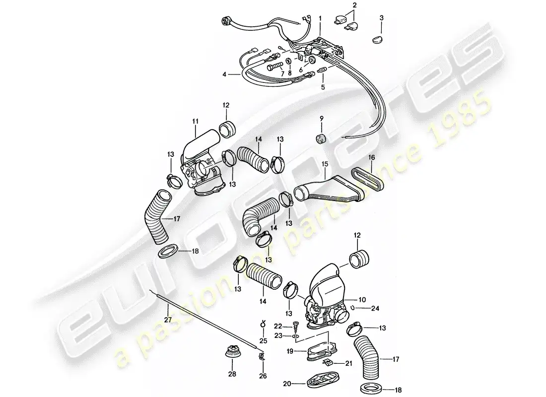 porsche 1987 (911) ventilación - sistema de calefacción 2 diagrama de piezas