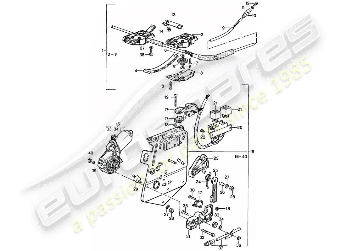 porsche 1988 (924s) techo elevable - mecanismo de conducción - f 92-gn402 705>> diagrama de piezas