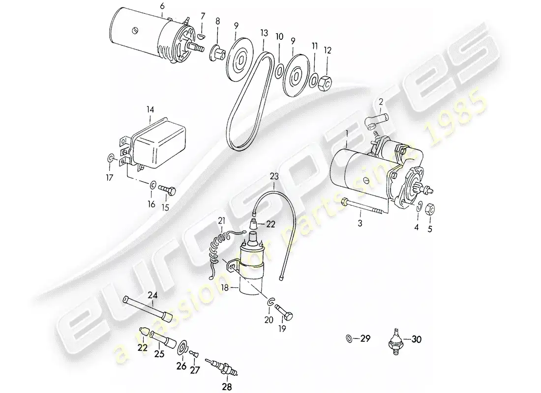 porsche 1958 (356/356a) equipo eléctrico - motor diagrama de piezas