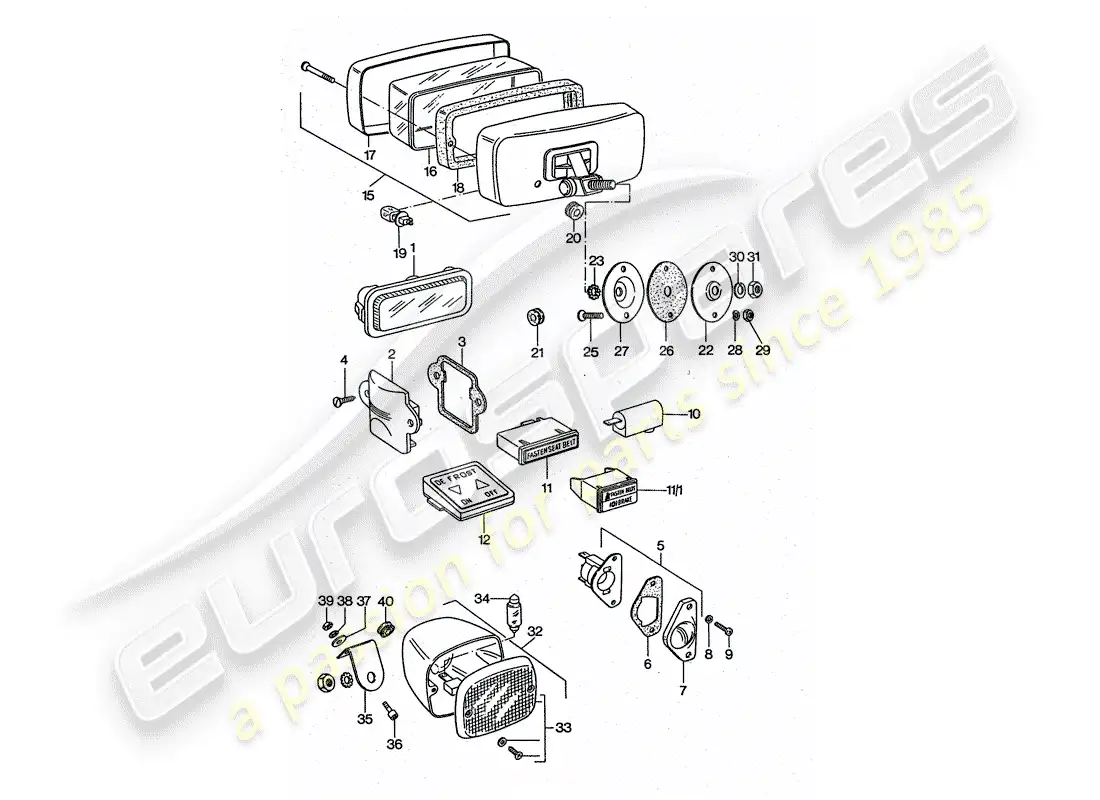 porsche 1976 (911 turbo) luces antiniebla - luz antiniebla trasera diagrama de piezas