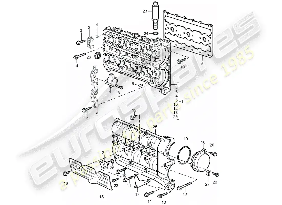 porsche 2001 (996 gt3) carcasa del árbol de levas diagrama de piezas