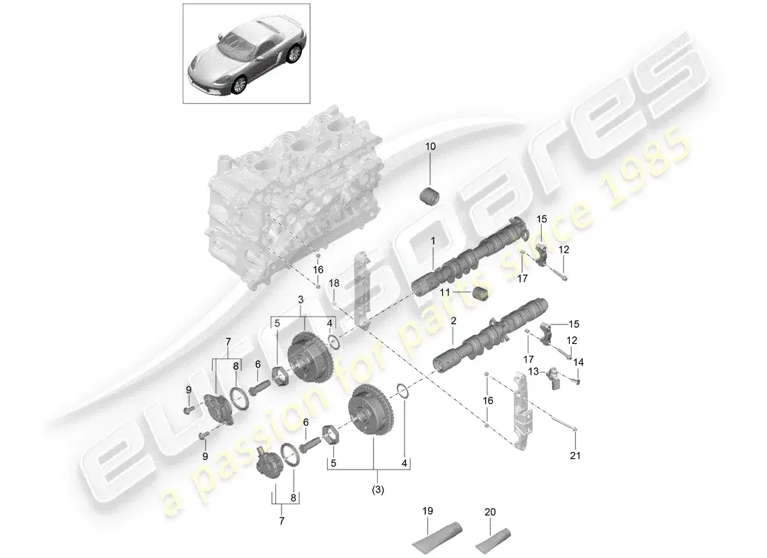 porsche 2019 (718 boxster) árbol de levas diagrama de piezas
