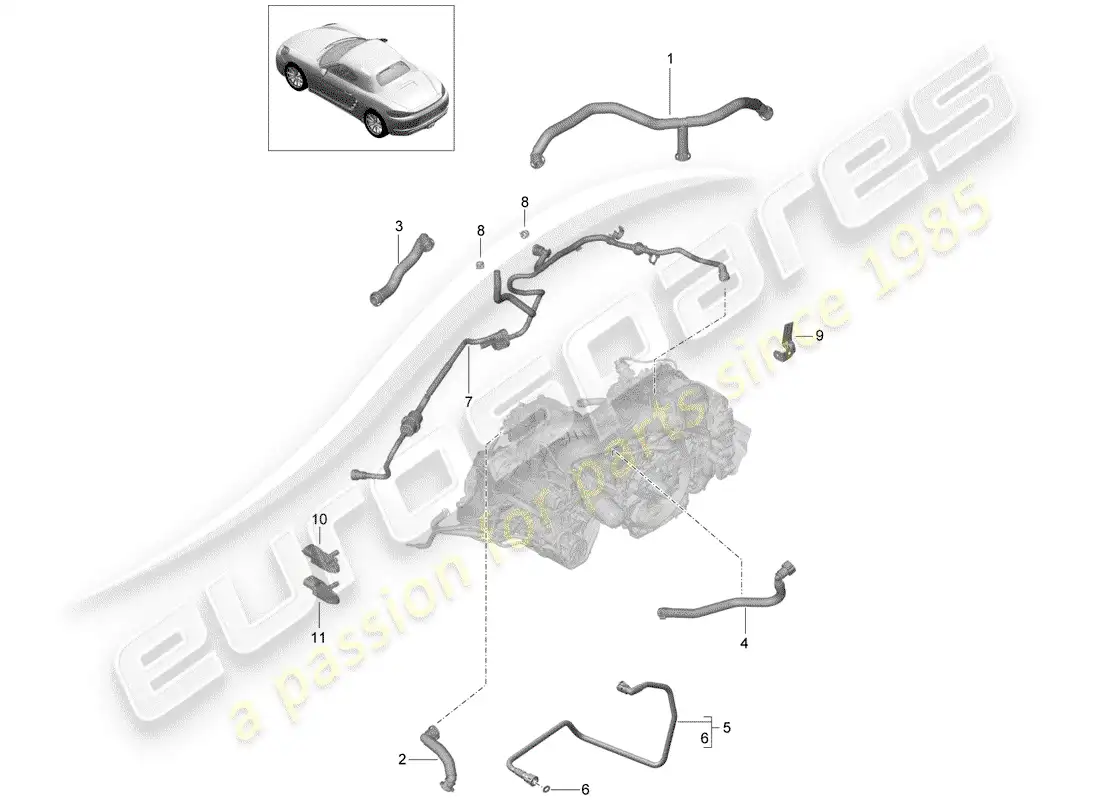 porsche 2018 (718 boxster) crankcase diagrama de piezas