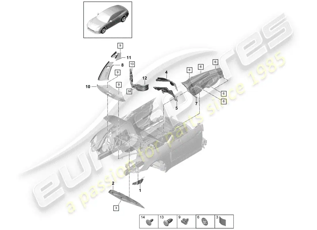 porsche 2020 (panamera 971-1) absorbente de sonido diagrama de piezas