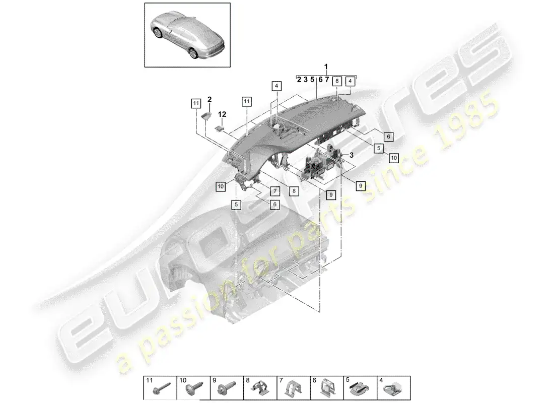 porsche 2019 (panamera 971-1) panel diagrama de piezas