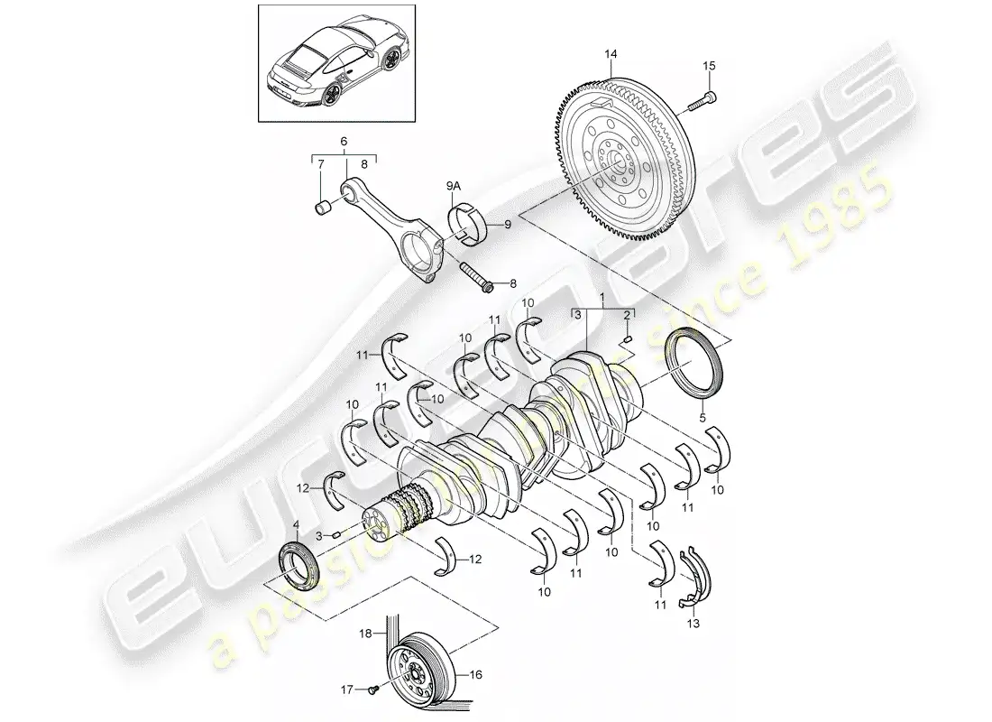 porsche 2011 (997-2 turbo / gt2 rs) cigüeñal diagrama de piezas