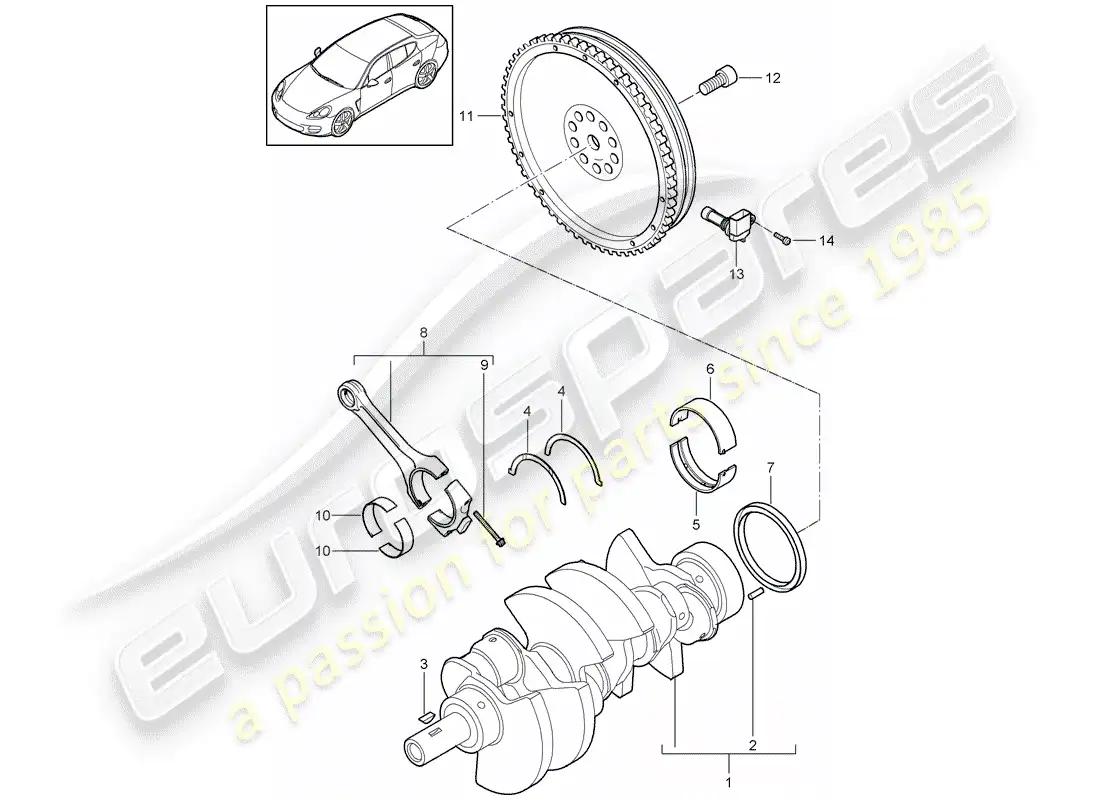 porsche 2012 (panamera 970) cigüeñal diagrama de piezas