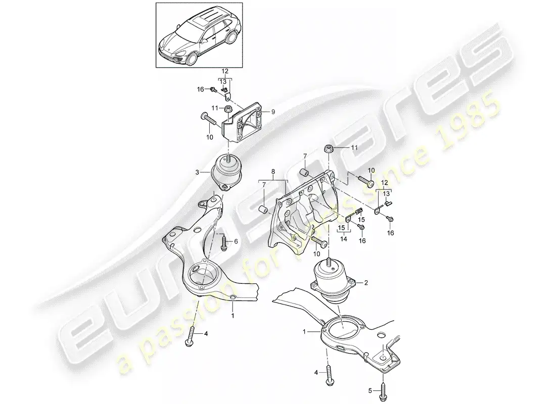 porsche 2013 (cayenne e2 92a) diagrama de piezas del dispositivo de elevación del motor