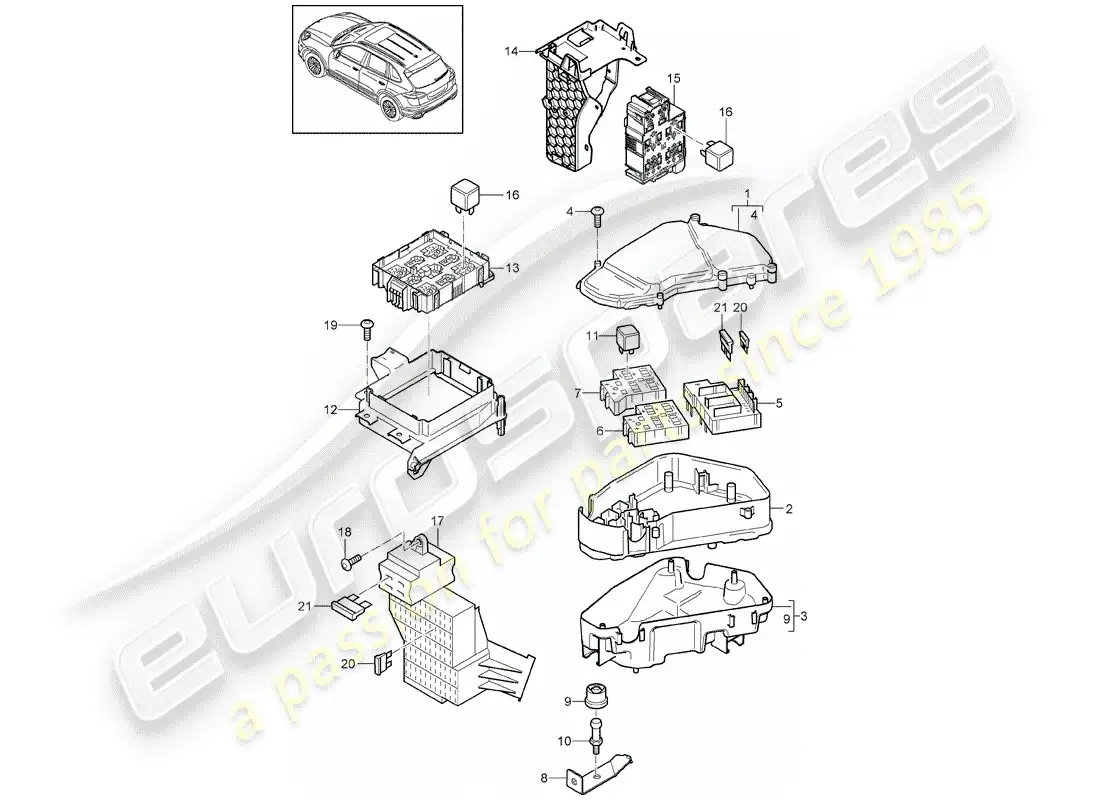 porsche 2012 (cayenne e2 92a) caja de fusibles/placa de relés diagrama de piezas