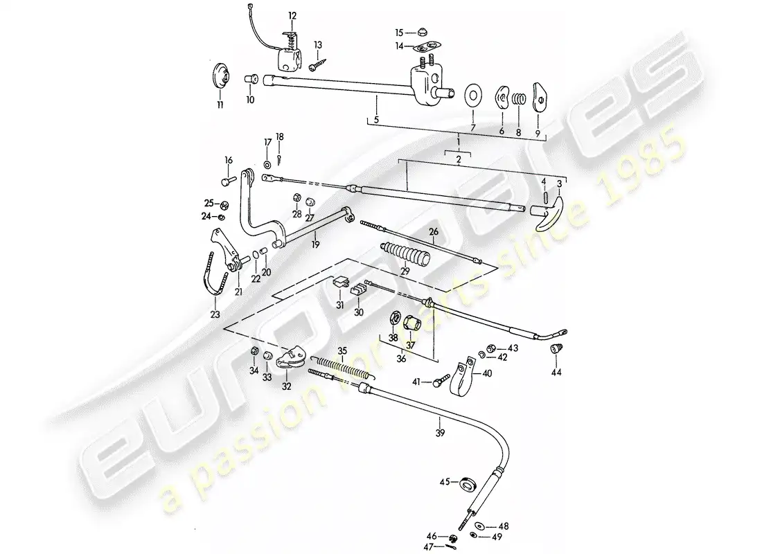 porsche 1965 (356b/356c) freno de mano diagrama de piezas